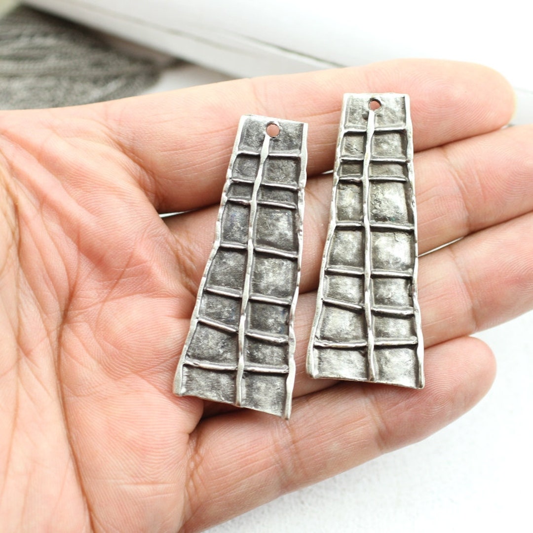 Antique Silver Grid Charms, ZAMAK Pendants, Earring Findings
