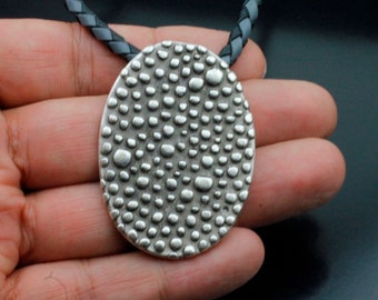 Silver Oval Pendant, Geometric Pendant, Leather Pendant, Necklace Making, Jewelry Making, P106