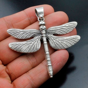 Silver dragonfly pendant, Big dragonfly charm, Dragonfly women jewelry, Zamak pendant, Boho pendant, Metal dragonfly pendant P51