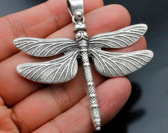 Silver dragonfly pendant, Big dragonfly charm, Dragonfly women jewelry, Zamak pendant, Boho pendant, Metal dragonfly pendant P51