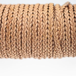 5x2mm Dye Tan Flat Braided Leather Cord, Hand Braided Leather, Leather for Bracelet Making, for jewelry making, Top Quality, 100 cm