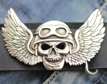 Schädel Biker Gürtelschnalle, Winkel des Todes Gürtelschnalle, Motorradfahrer Zubehör, Rocker Gürtelschnalle, Gothic Gürtelschnalle, Silberschnalle GS264as