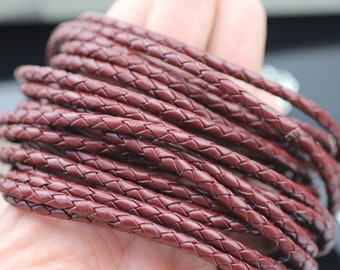 Cordón de cuero trenzado rojo oscuro, 4 mm, para bisutería (1 yarda), 178145