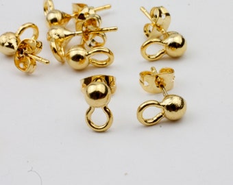 5 Pairs Gold Plated Earring Posts with Loop: Jewelry Making Supplies, ZM993 go