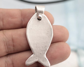 Silver fish pendant, Metal fish charm, Big fish pendant, Animal pendant, necklace pendant, Nautical pendant, Boho pendant charm, P132