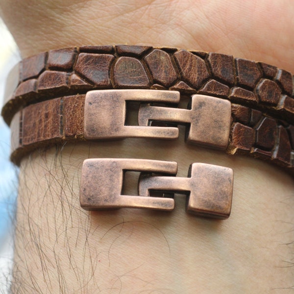 5 Bracelet Clasps, Antique Copper leather clasps, Flat Leather, Round Leather Bracelet Making, Jewelry Supplies, Clasps for Leather, ZM478AC