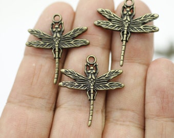 10 Antique Bronze Dragonfly Charms, Jewelry Making Supplies, ZM41 AB