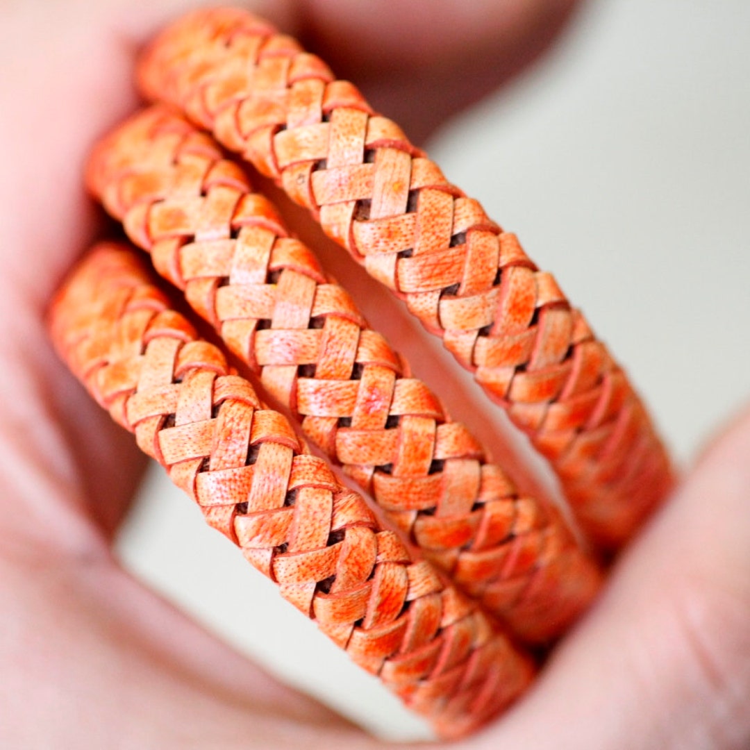 Tangerine Braided Leather Cord, 10x5mm Bracelet Making Supply, 1 M