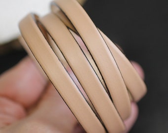 Beige Flat Leather Cord,10 mm Flat Leather Cord, for Jewelry Making, Genuine Leather 100 cm (1,10 Yards), Jewelry Supplies
