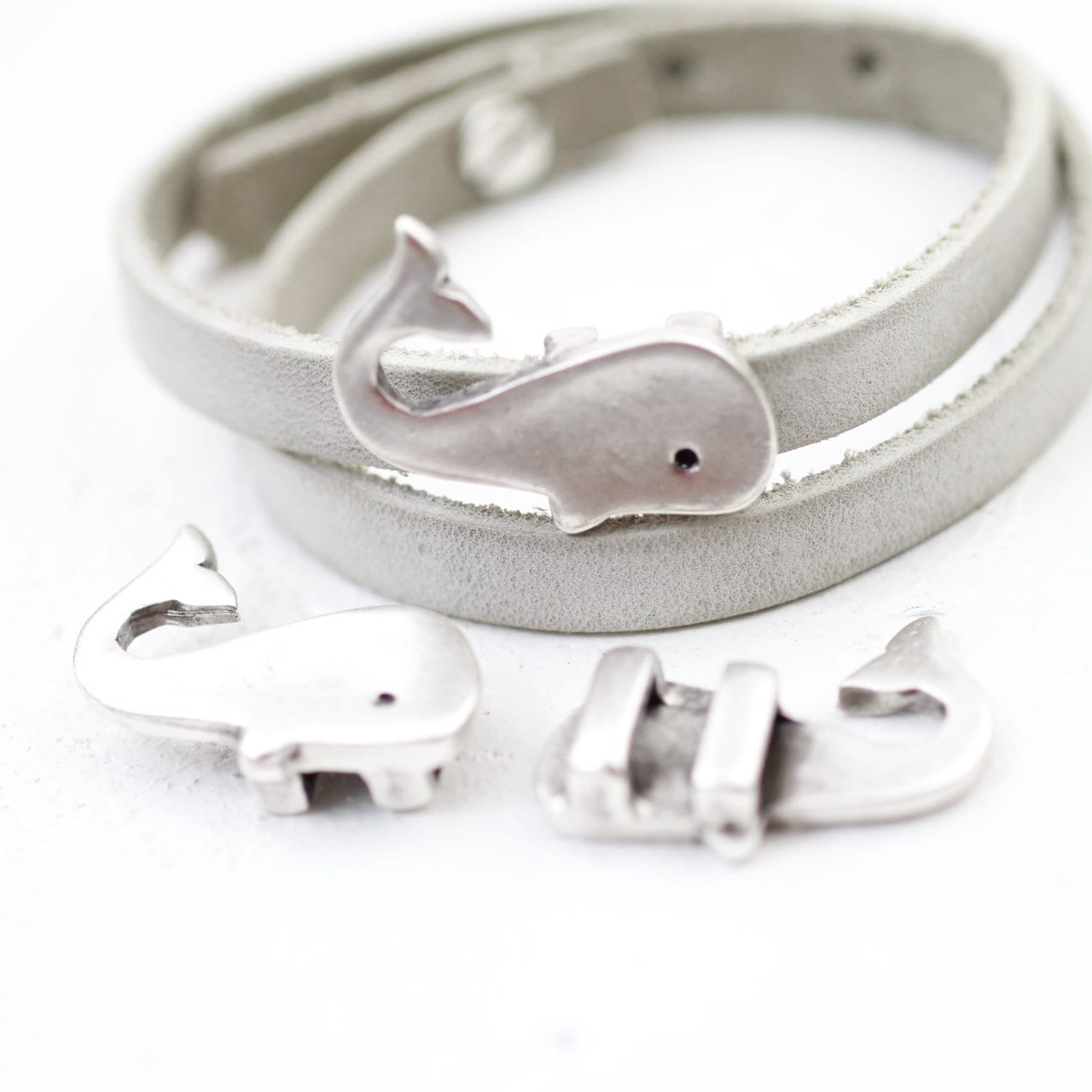 5 Whale Flat Leather Cord, Slider for Bracelet, Unisex Bracelet