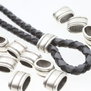 10 Slider Beads, Silver Beads, beads for jewelry making, For Leather & Cord jewelry, Sterling Silver Plated Antique silver, zm882