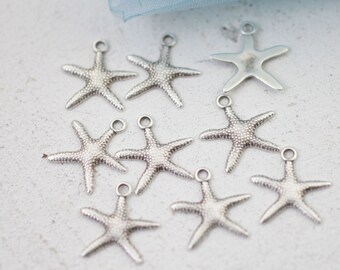 20 Sterling Silver Plated Starfish Charms, Jewelry Making (18mm)