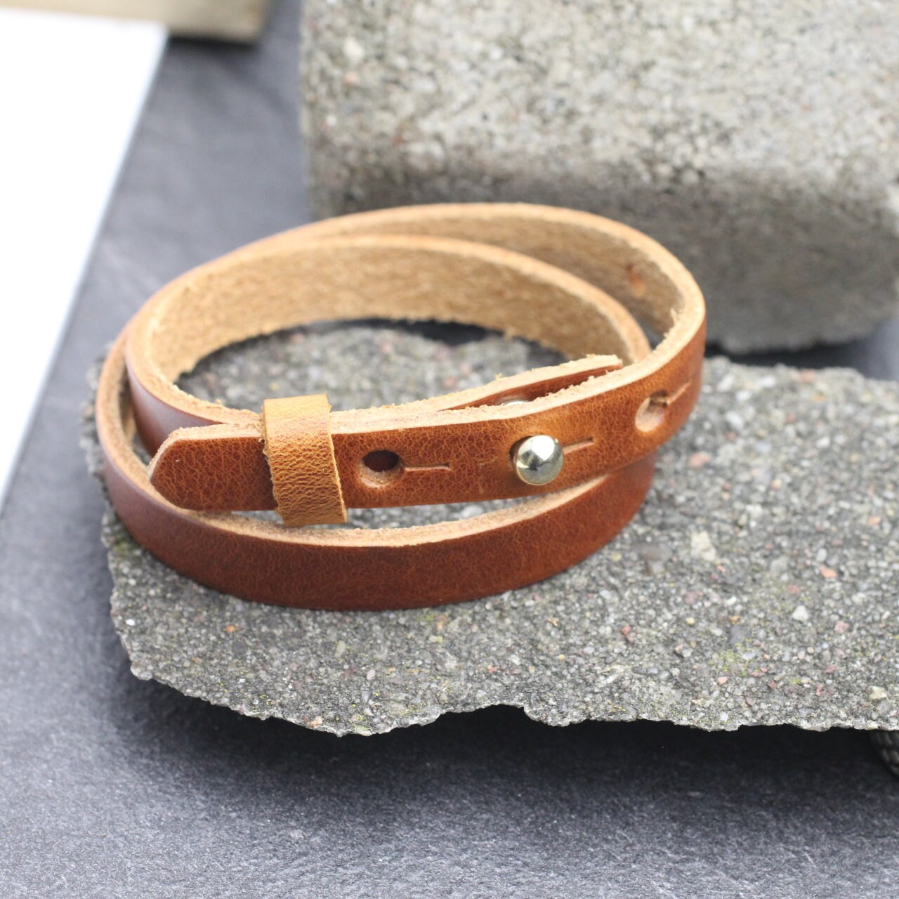 Raw Charm Bracelets Brown - Dark Brown Ruler Double Wrap Leather Bracelet