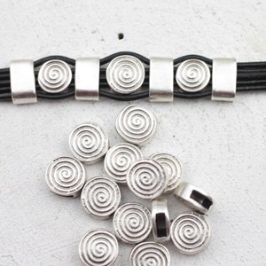 10 Spiral Beads, Silver beads, slider beads, metal charms, spacer beads, cord Slider, wholesale jewellery making supplies Findings ZM635 AS