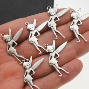 10 Antique Silver Fairy Charms, Silver Charms, Tinkerbell Charms, Bulk Charms, Earrings Charms, Pendant Necklaces Making Supply, ZM737 AS