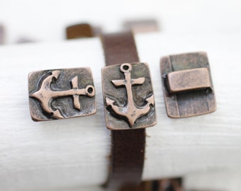 5 Anchor Slider Beads, Anchor Charms, Metal Beads for Bracelet Making, Slider Beads for Leather Bracelet, wholesale Jewelry, ZM618 AC