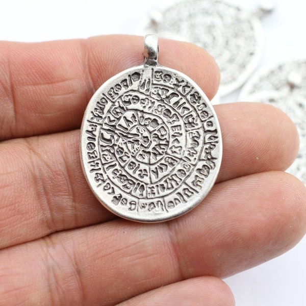 5 Minoan Phaistos Disk pendant, Silver Pendant, replica coins, Greek Mythology coin Pendant, wholesale Jewelry Making Supplies, ZM803 AS