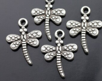 10 Sterling Silver Plated Dragonfly Charms: Jewelry Making Supplies, ZM722 AS