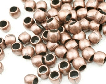 50 Copper Beads, Round Spacer Beads, Metal Beads, Antique