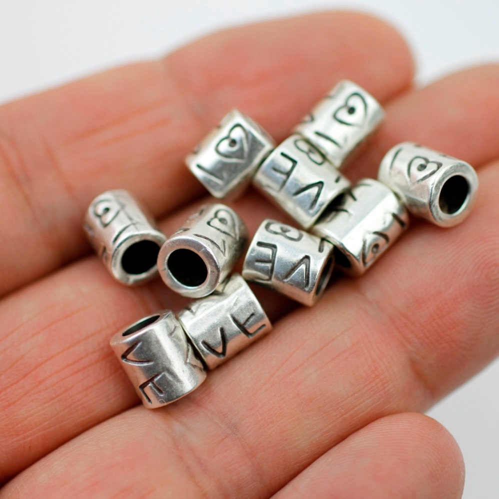10 Love Beads, Zamak Beads, Tube Bead, Silver Tube, Antique 10 Love Beads, Zamak Beads, Tube Bead, Silver Tube, Antique