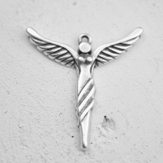 5 Antique Silver Angel Charms, Zamak Pendants (44mm), ZM526 AS