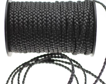 5x2mm Black Flat Braided Leather Cord, Hand Braided Leather, Leather for Bracelet Making, for jewelry making, Top Quality, 100 cm