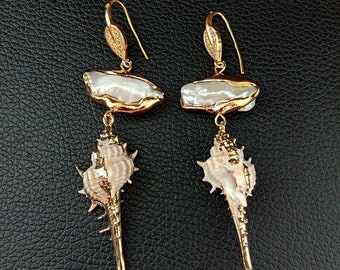Shell Earrings, Gold Shell Earrings, Seashell Earrings, Sea Shell Earrings, Handmade Earrings