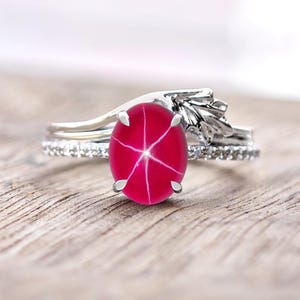 Unique Ruby Star Wedding Ring 14k Gold Ruby Star Engagement Ring Art Deco Leaf Style Ring Antique Bridal Promise Ring Vintage Wedding Ring