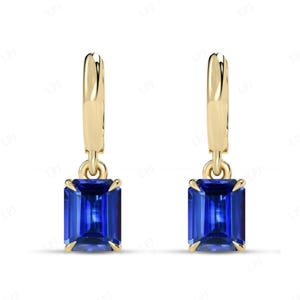 Vintage Tanzanite Hoop Earrings For Her 925 Silver Blue Gemstone Earrings Emerald Cut Tanzanite Wedding Earrings Unique Dangle Drop Earrings