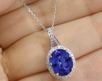 Art Deco Tanzanit Halo Hänge För Kvinnor Vintage Tanzanit Ädelstenshänge Roséguld Halsband Ovalt Tanzanithänge Gåva För Kvinnor