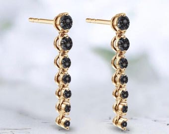 Boucles d'oreilles longues en spinelle gris pour femme Clous d'oreilles en argent sterling 925 Boucles d'oreilles pendantes en spinelle gris Boucles d'oreilles uniques en pierres précieuses faites main