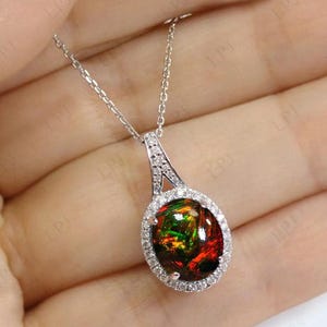 Black Opal Gemstone Pendant For Women Art Deco Wedding Necklace Unique Statement Pendant Vintage Halo Style Pendant Women Anniversary Gift