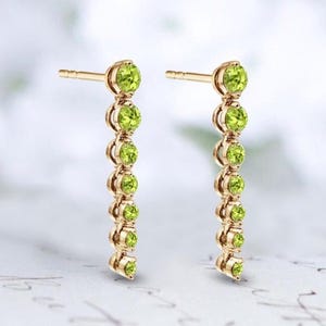 Elegant Peridot Gemstone Earrings For Women Rose Gold Handmade Long Dangle Earrings Unique Dangle Drop Studs Earrings Wedding Gift For Women