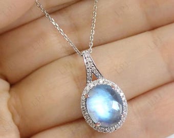 Ciondolo unico in pietra di luna per le donne Collana da sposa in pietra di luna vintage Ciondolo in stile alone Art Déco Ciondolo in oro rosa Regalo per anniversario da donna