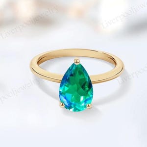 Peacock Quartz Solitaire Ring For Women Unique Bio Color Gemstone Ring Antique Wedding Ring 14k Gold Peacock Quartz Solitaire Bridal Ring