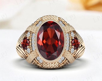 One Of A Kind - Red Garnet Gemstone Ring For Men Vintage Engagement Ring Art Deco Handmade Ring 925 Sterling Silver Signet Ring Gift For Him