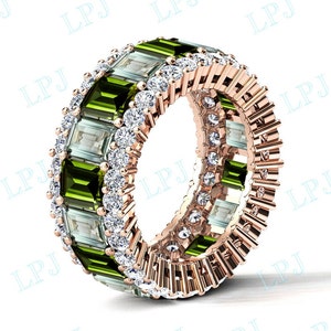 Green Tourmaline Engagement Band For Women Antique Eternity Wedding Band Vintage Multi Gemstone Band 14k Gold Amethyst Bridal Eternity Band