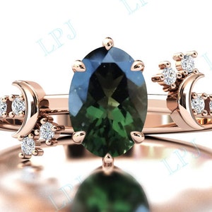 Moon of My Life Moldavite Engagement Ring For Women Rose Gold Moldavite Wedding Ring Unique Anniversary Ring Art Deco Moldavite Bridal Ring
