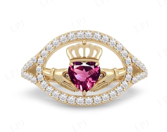 Antique Claddagh Engagement Ring For Women Art Deco Rhodolite Garnet Wedding Ring 14k Gold Rhodolite Garnet Engagement Ring Gift For Women