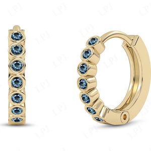 London Blue Topaz Earrings For Women 925 Silver Blue Topaz Tiny Hoop Earrings Unique Dainty Wedding Earrings Art Deco Cartilage Earrings
