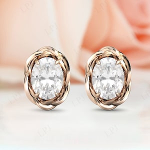 White Topaz Stud Earrings For Women 925 Silver White Gemstone Earrings Oval Cut White Topaz Wedding Earrings Vintage Infinity Stud Earrings