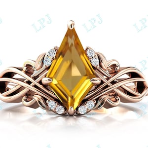 Vintage Kite Shape Citrine Anillo de bodas para mujeres 14k Oro Citrino Anillo de compromiso Art Deco Citrino Gemstone Anillo de bodas Regalo de aniversario