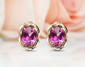 Pink Tourmaline Stud Earrings For Women Unique Infinity Style Earrings Antique Pink Gemstone Earrings Handmade Earrings Wedding Gift For Her