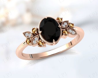 14k Gold Black Onyx Engagement Ring For Women Vintage Black Onyx Wedding Ring Unique Black Gemstone Ring 925 Silver Black Onyx Wedding Ring