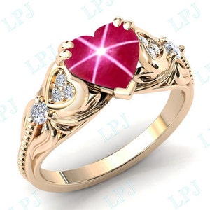 Vintage Rubystar Anello di fidanzamento per le donne Art Deco Rubystar Anello nuziale Oro rosa Rubystar Anello nuziale Anniversario unico Anello promessa