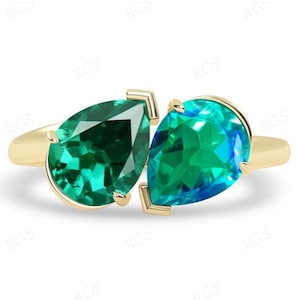 Art Deco Emerald Engagement Ring For Women Peacock Quartz Wedding Ring Unique Multi Gemstone Ring 14k Gold Engagement Ring Gift For Women