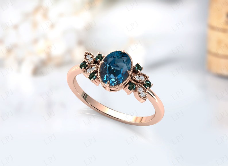 Art Deco London Blue Topaz Engagement Ring Vintage Blue Topaz Wedding ...