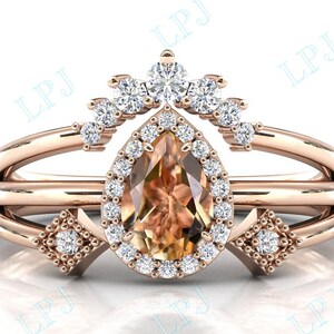 Art Deco Style Citrine Wedding Ring Set 925 Silver Citrine Halo Engagement Ring Antique Bridal Anniversary Ring Unique Promise Ring For Her