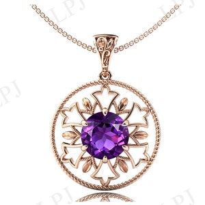 Art Deco Amethyst Pendant For Women Rose Gold Amethyst Purple Gemstone Pendant Antique Style Pendant Unique Anniversary Gift For Women