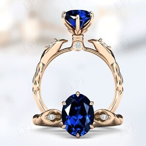 Antique Blue Sapphire Engagement Ring For Women 14k Rose Gold Blue Sapphire Wedding Ring Art Deco Blue Gemstone Ring Vintage Engagement Ring